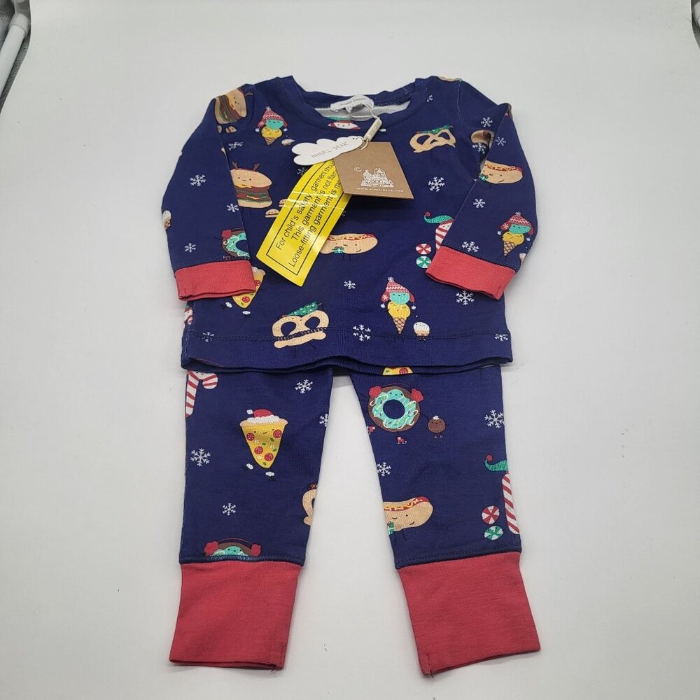 ANGEL DEAR Baby 6-12M Holiday Loungewear JOLLY FOOD 2pc pajama set NWT Blue